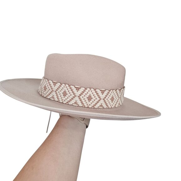 Olive & Pique Ella Wool Felt Gambler Flat Brim Western Hat with Aztec Band‎ OS - Picture 16 of 16